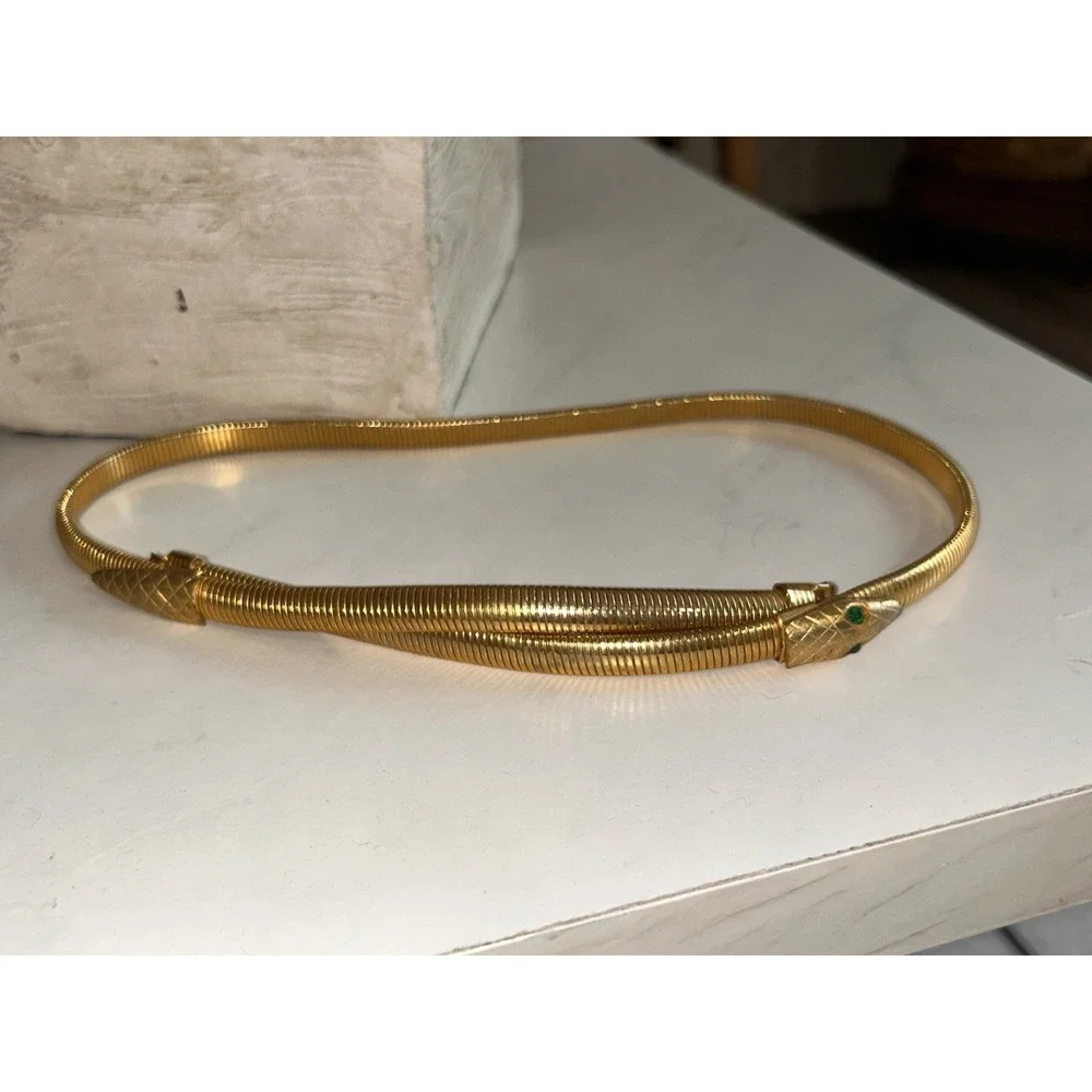 Rare Vintage Accessocraft NYC Gold Tone Snake Serpent Gaspipe Coil Belt/Necklace
